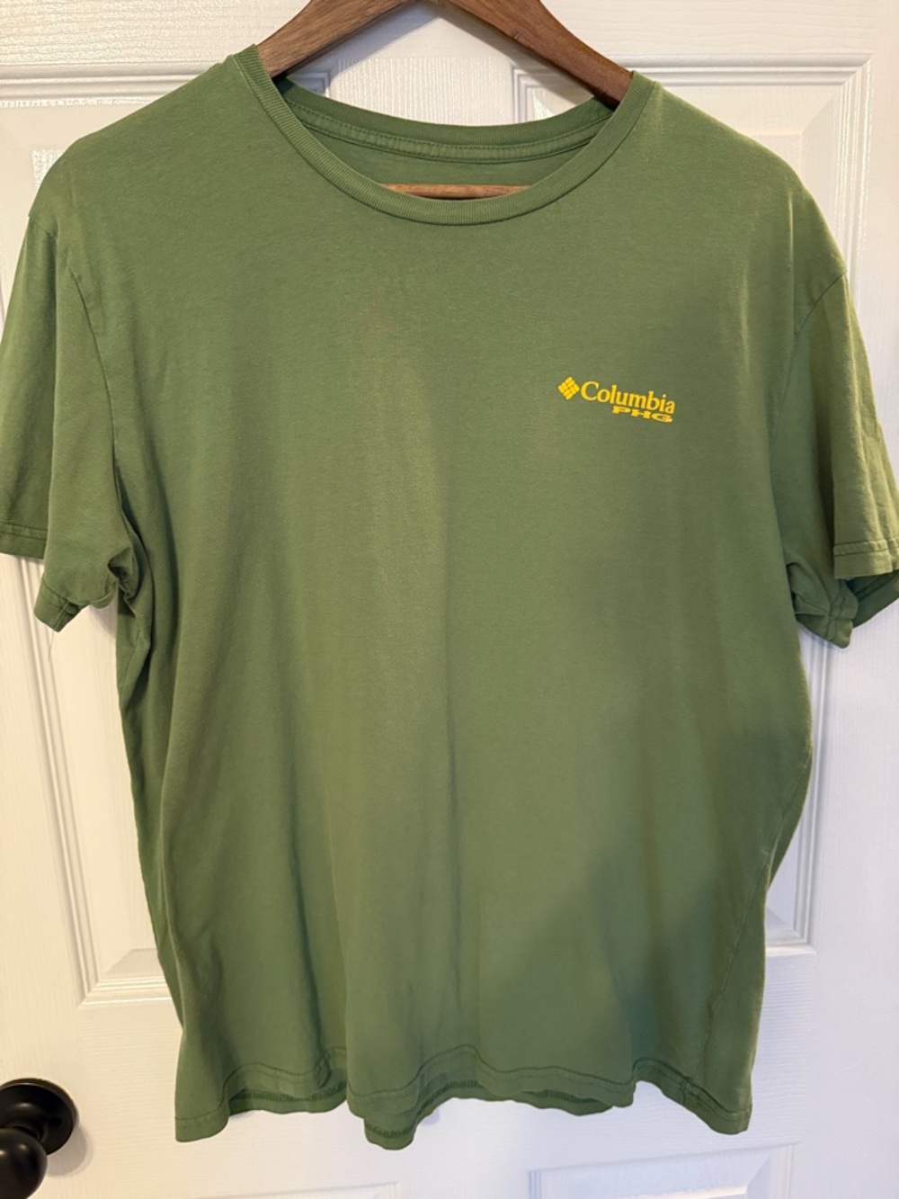 Columbia Olive Green Short Sleeve Tee with Yellow Logo Patch
